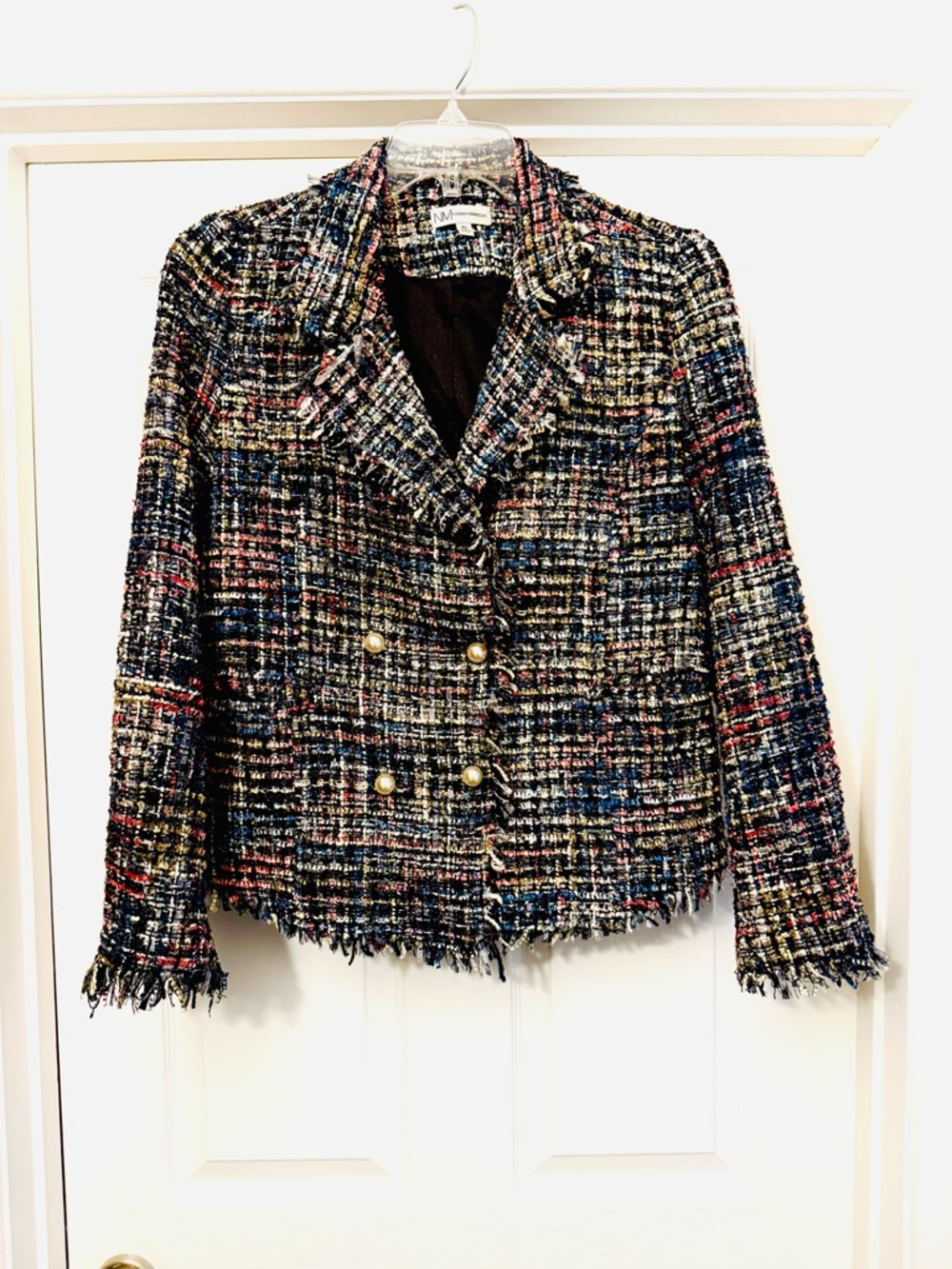Neiman Marcus Multi-Color Tweed Double-Breasted Blazer